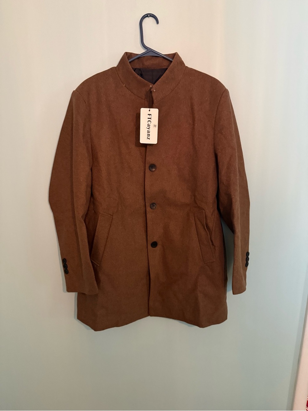 Men's Tan Wool Blend Stand-Collar Pea Coat by